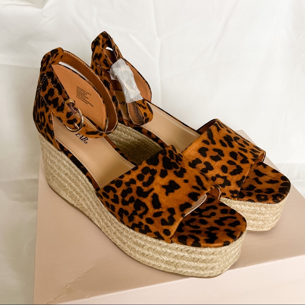 JustFab Leopard Print Espadrille Wedges - Size 9